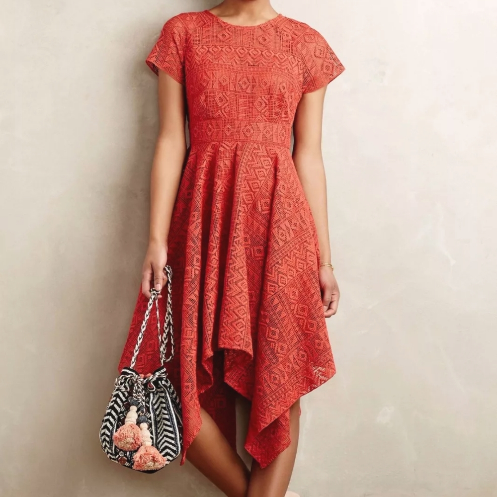 Anthropologie Maeve Red-Orange Lace Dress 2